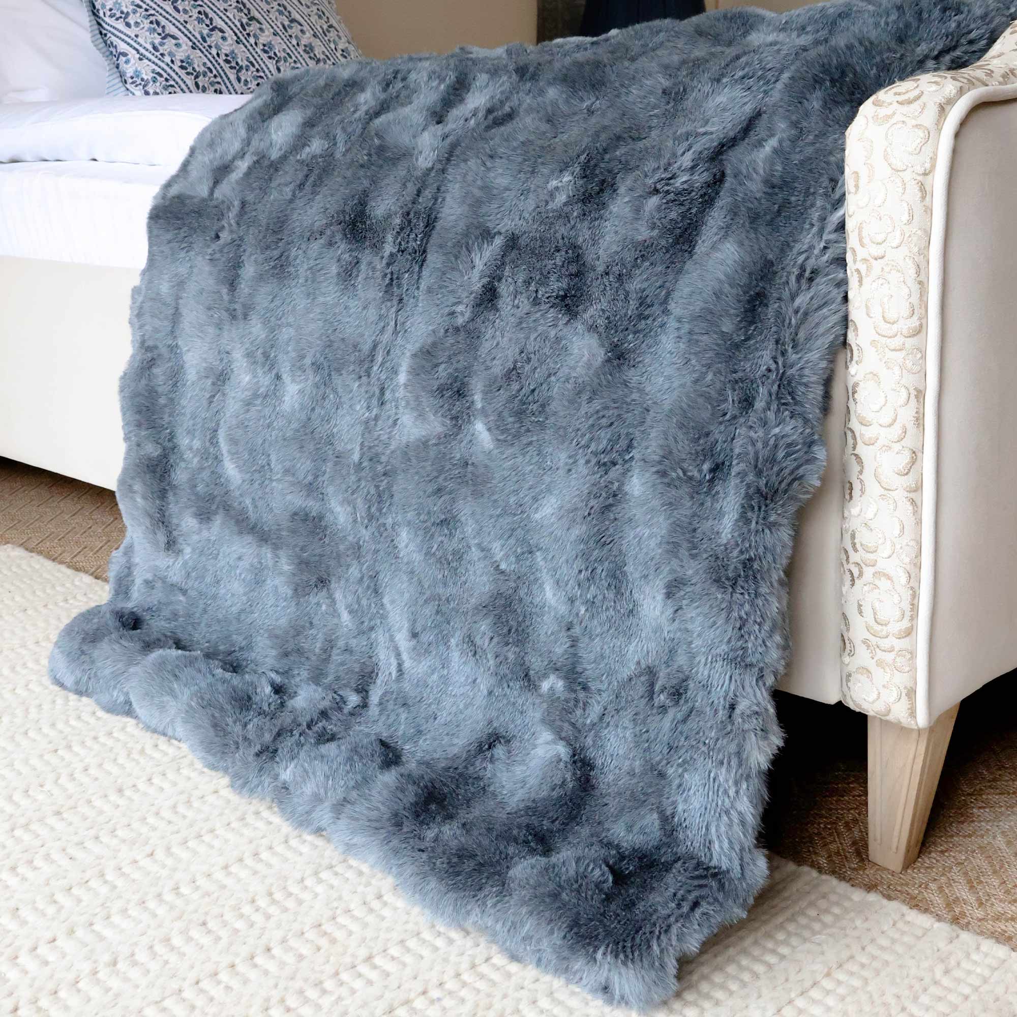 Slate Blue Faux Fur Throw