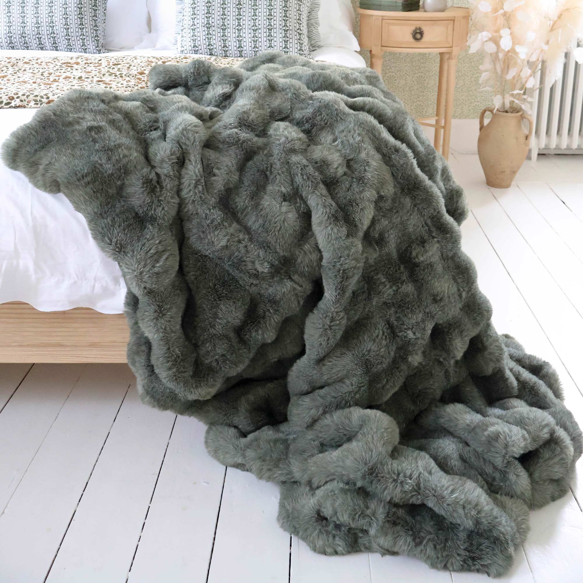 Eucalyptus Green Faux Fur Throw