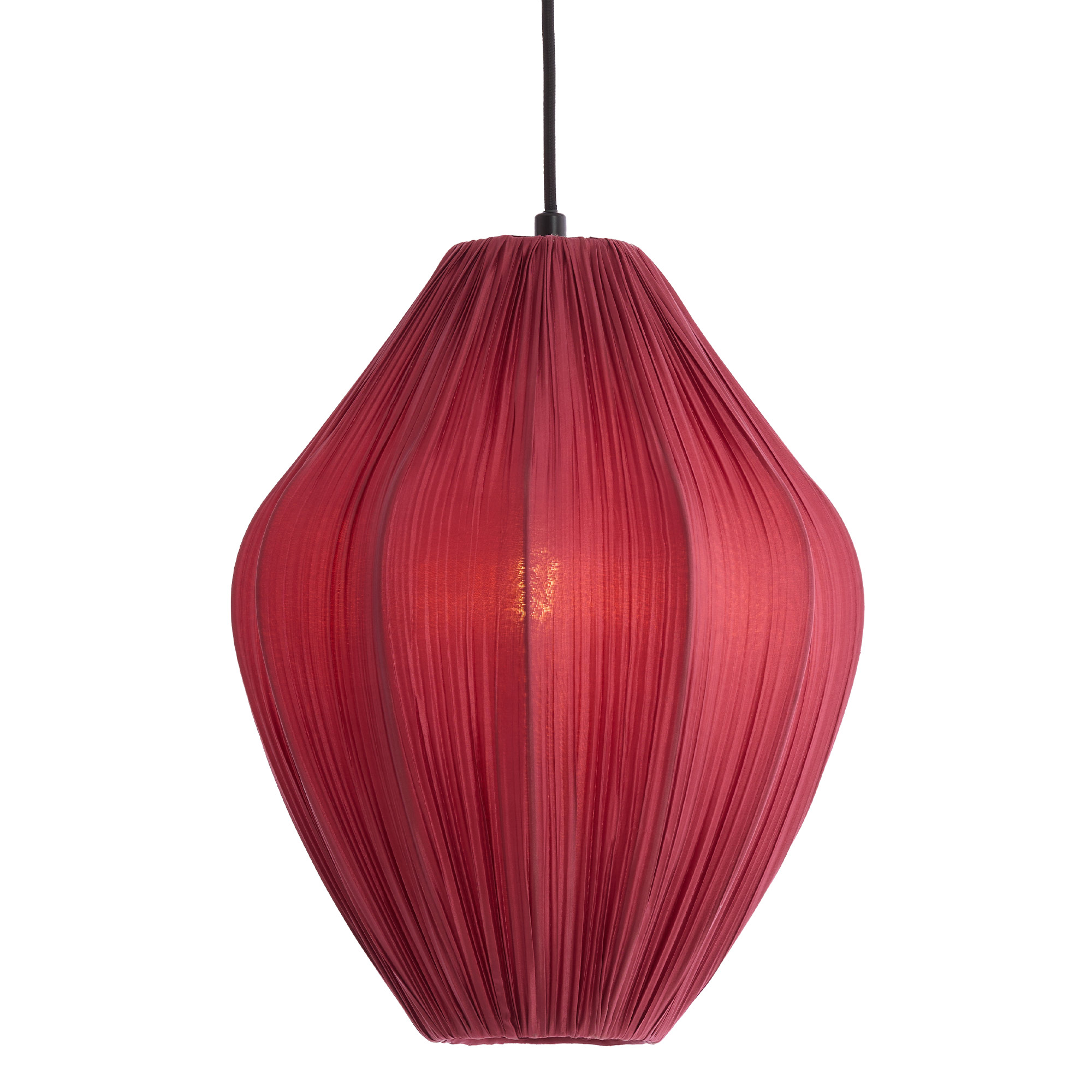 Contemporary Berry Red Pleated Fabric Pleated Ceiling Light