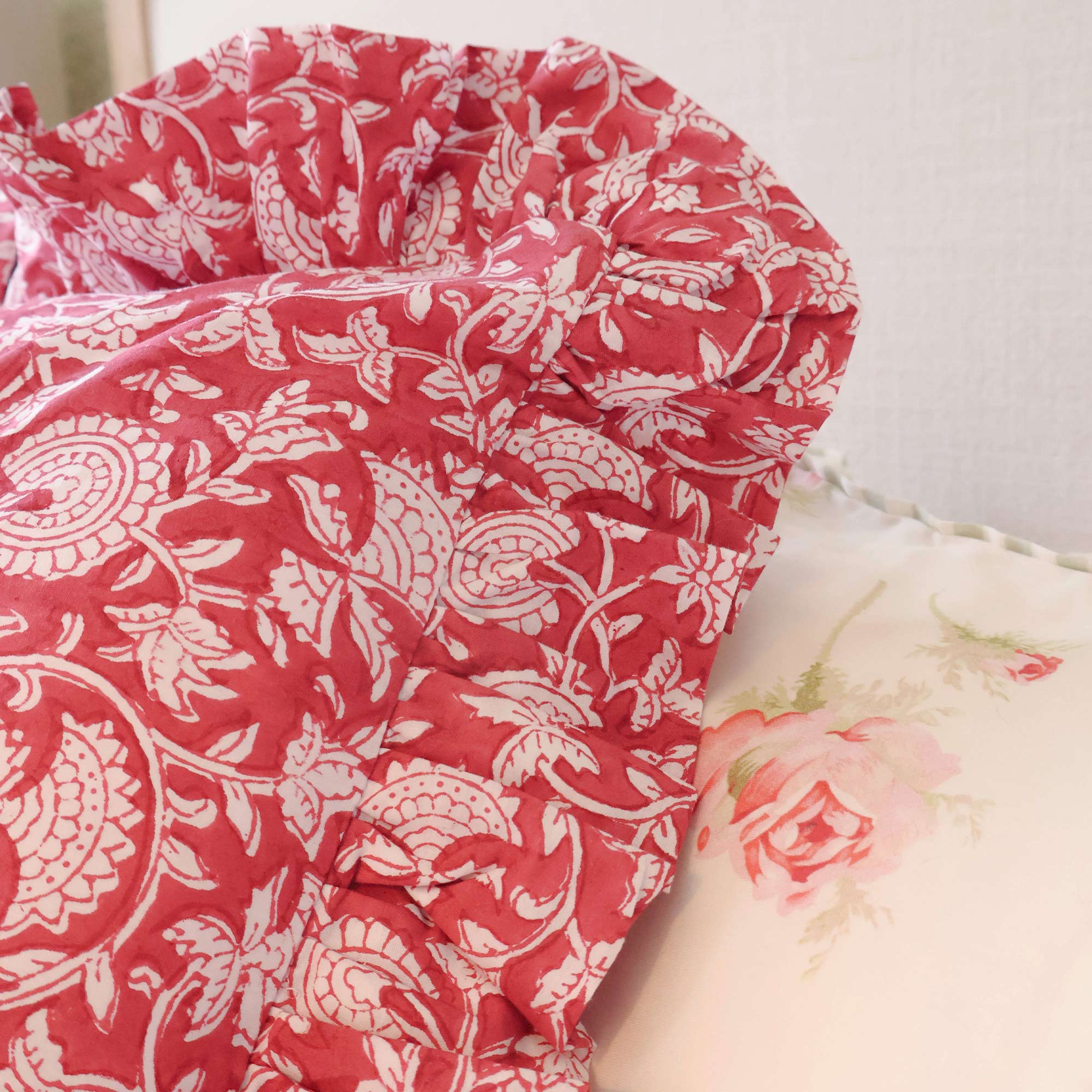 Berry Handblock Ruffle Cushion