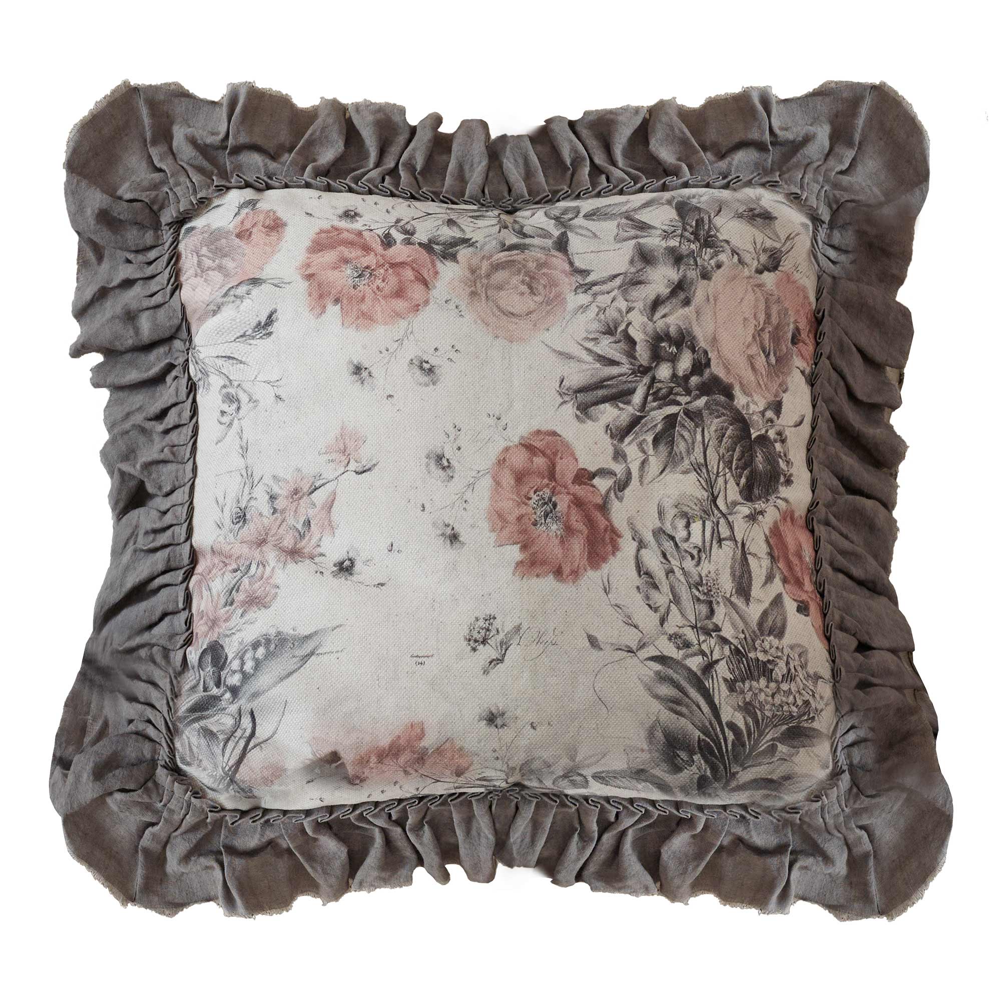 Floral Square Bedroom Cushion Cover with Linen Ruffle Frame