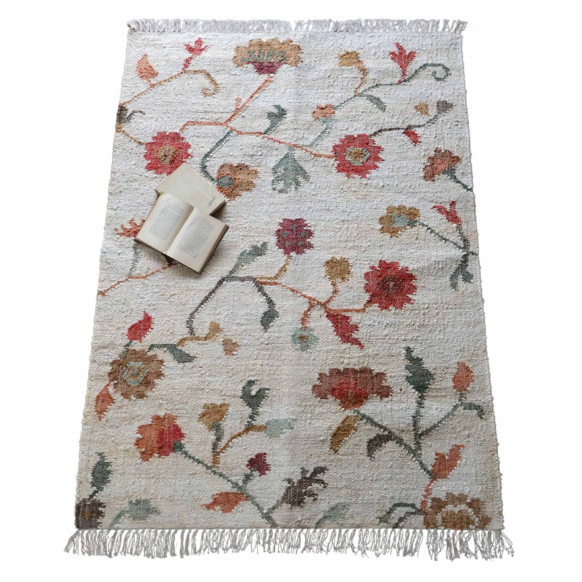 Handwoven Rug with Floral Trellis Print