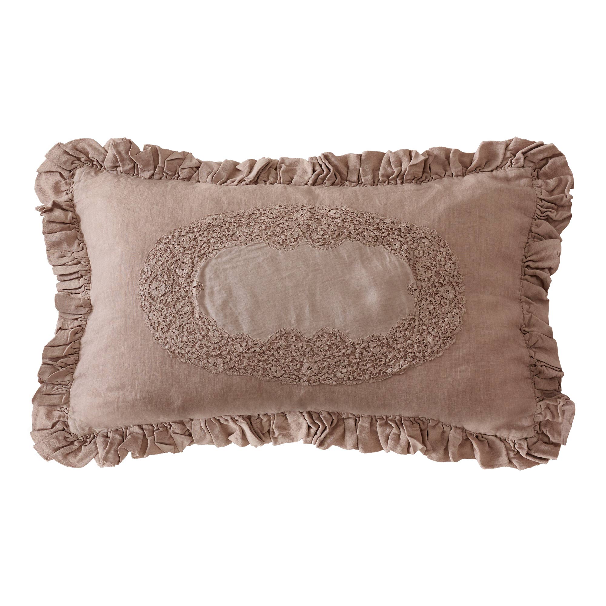 Hand Embroidered Cantù Lace Boudoir Cushion Cover in Blush Pink