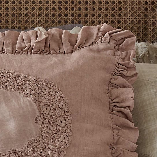 Ruffled Linen and Lace Blush Cushion Cover Ruffled Linen and Lace Blush Cushion Cover
