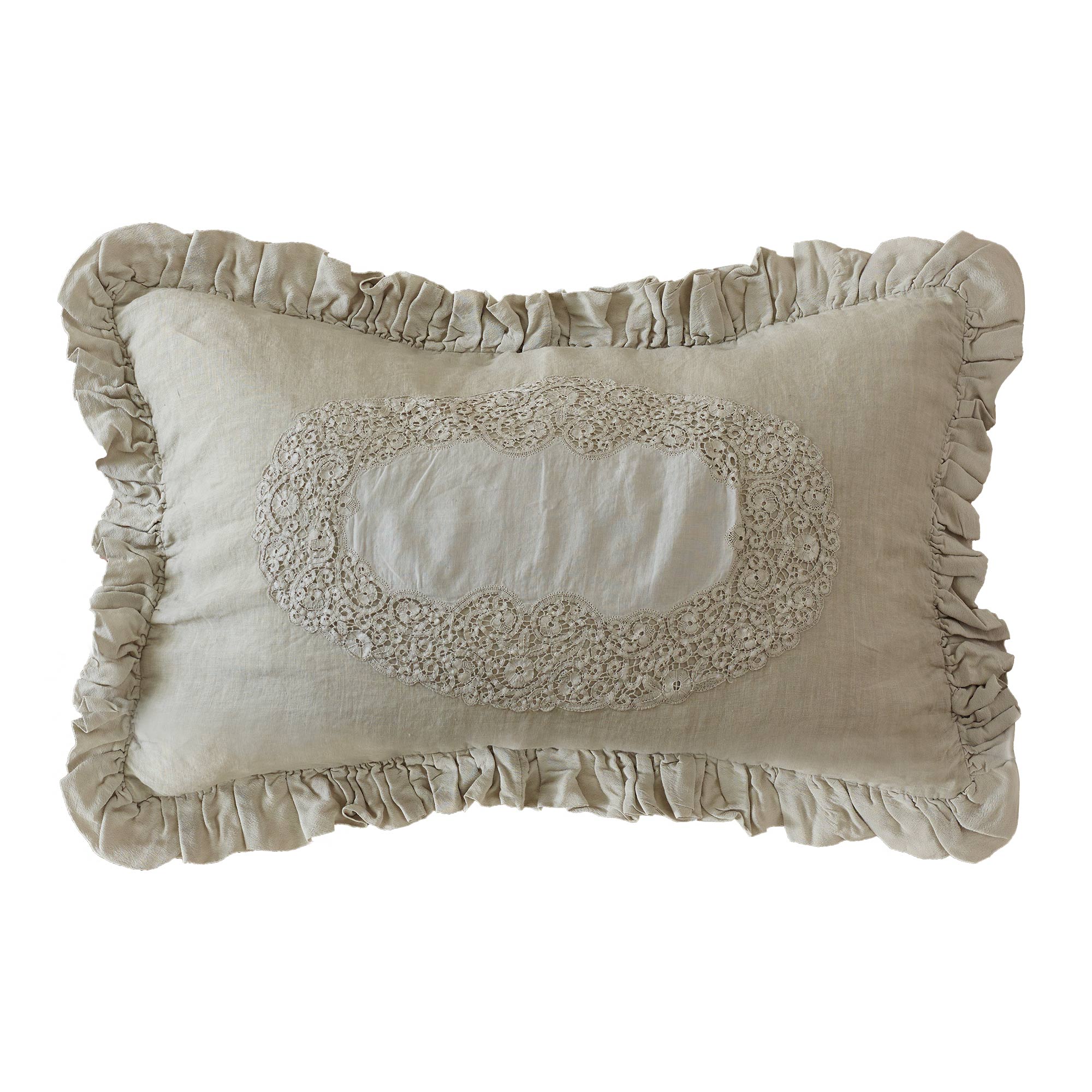 Hand Embroidered Cantù Lace Boudoir Cushion Cover in Natural