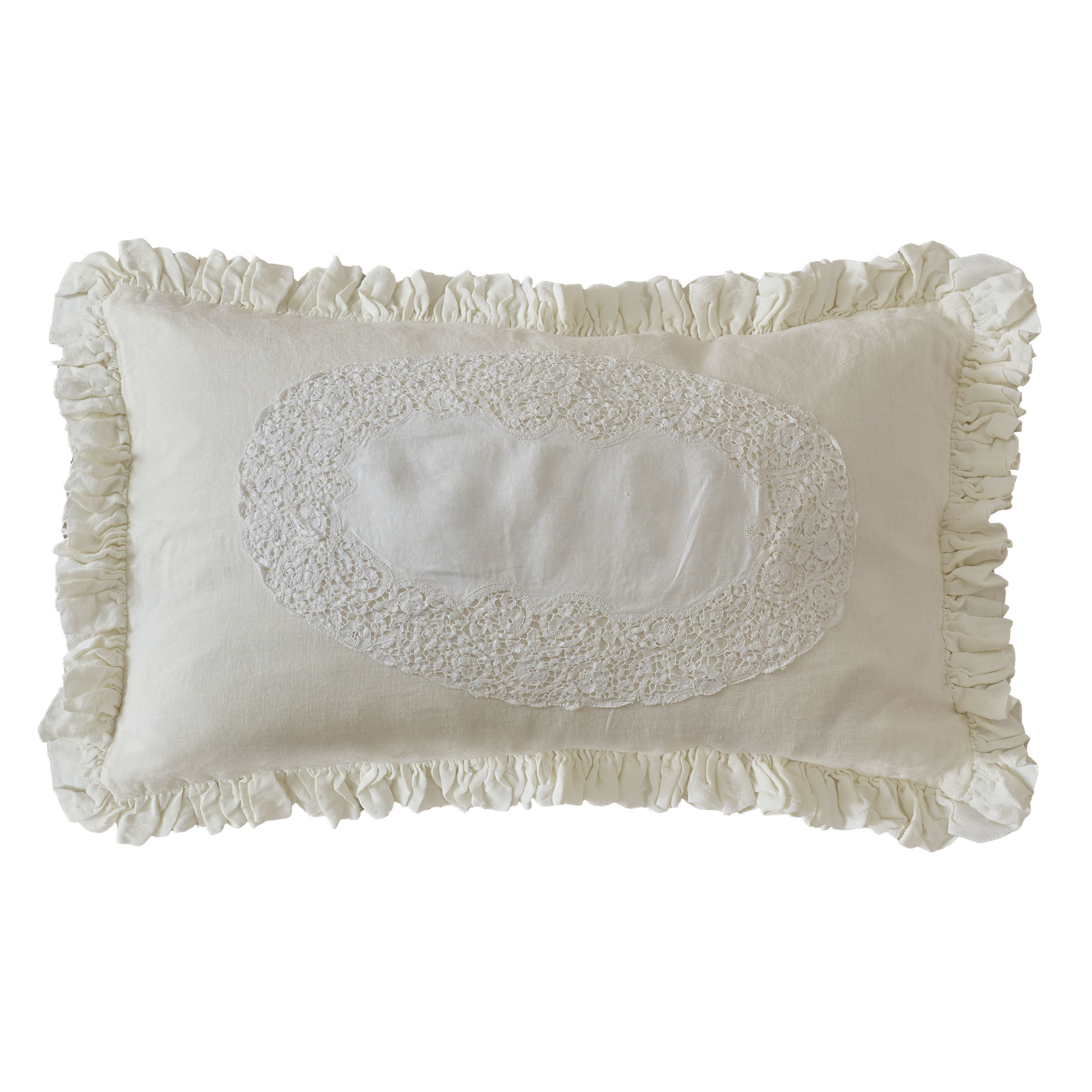 Hand Embroidered Cantù Lace Boudoir Cushion Cover in Natural