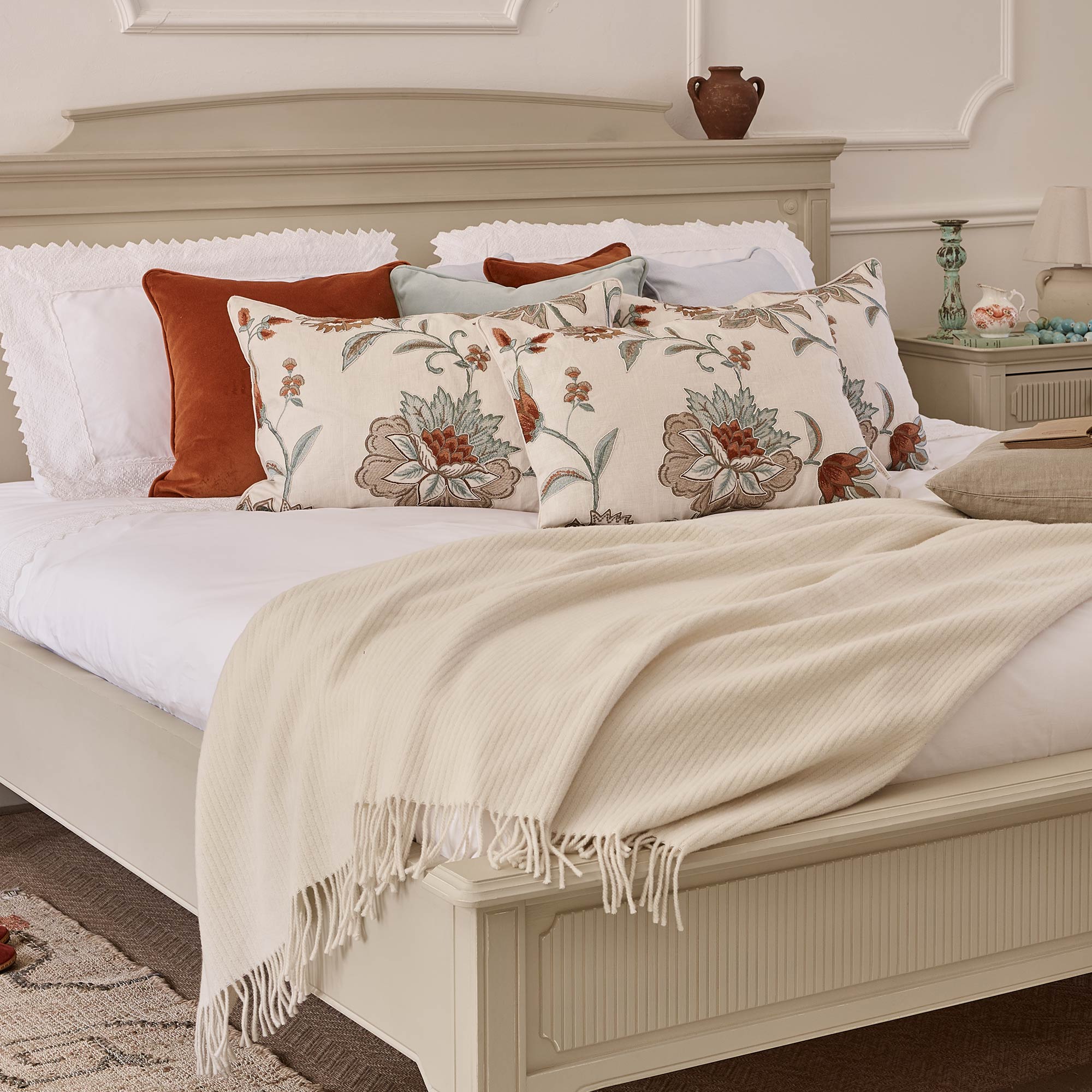 Square Bedroom Velvet Cushion in Rust Orange