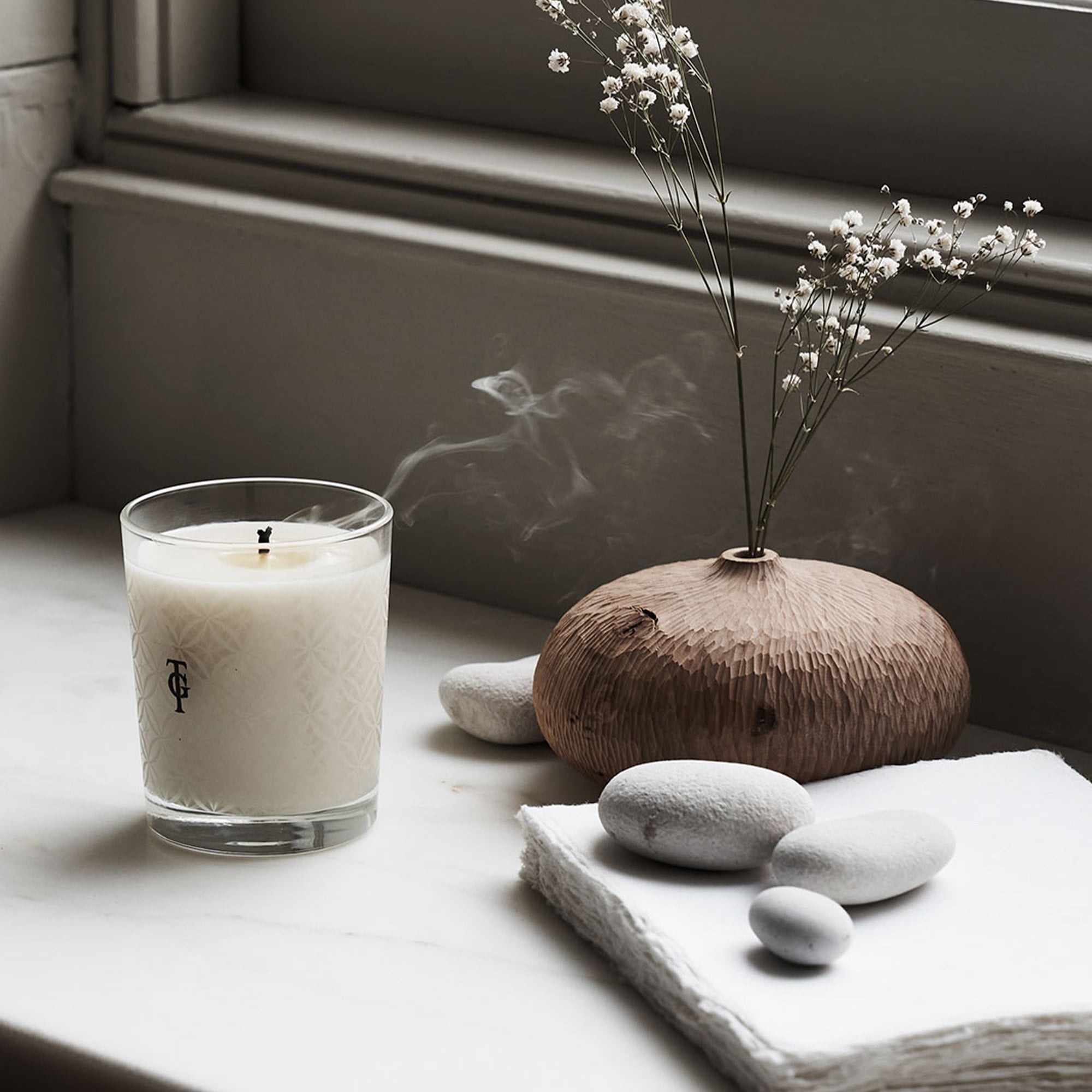 White Candle with Black Writing 