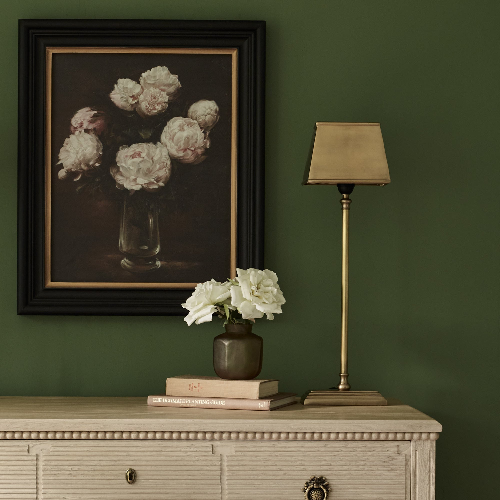 Antique Brass Slim Table Lamp with Matching Metal Shade