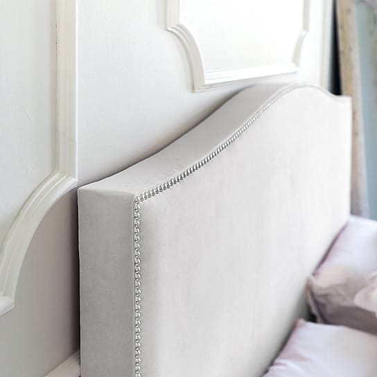 Grey Velvet Upholstered Bed with Silver Chrome Gold Studs Grey Velvet Upholstered Bed with Silver Chrome Gold Studs