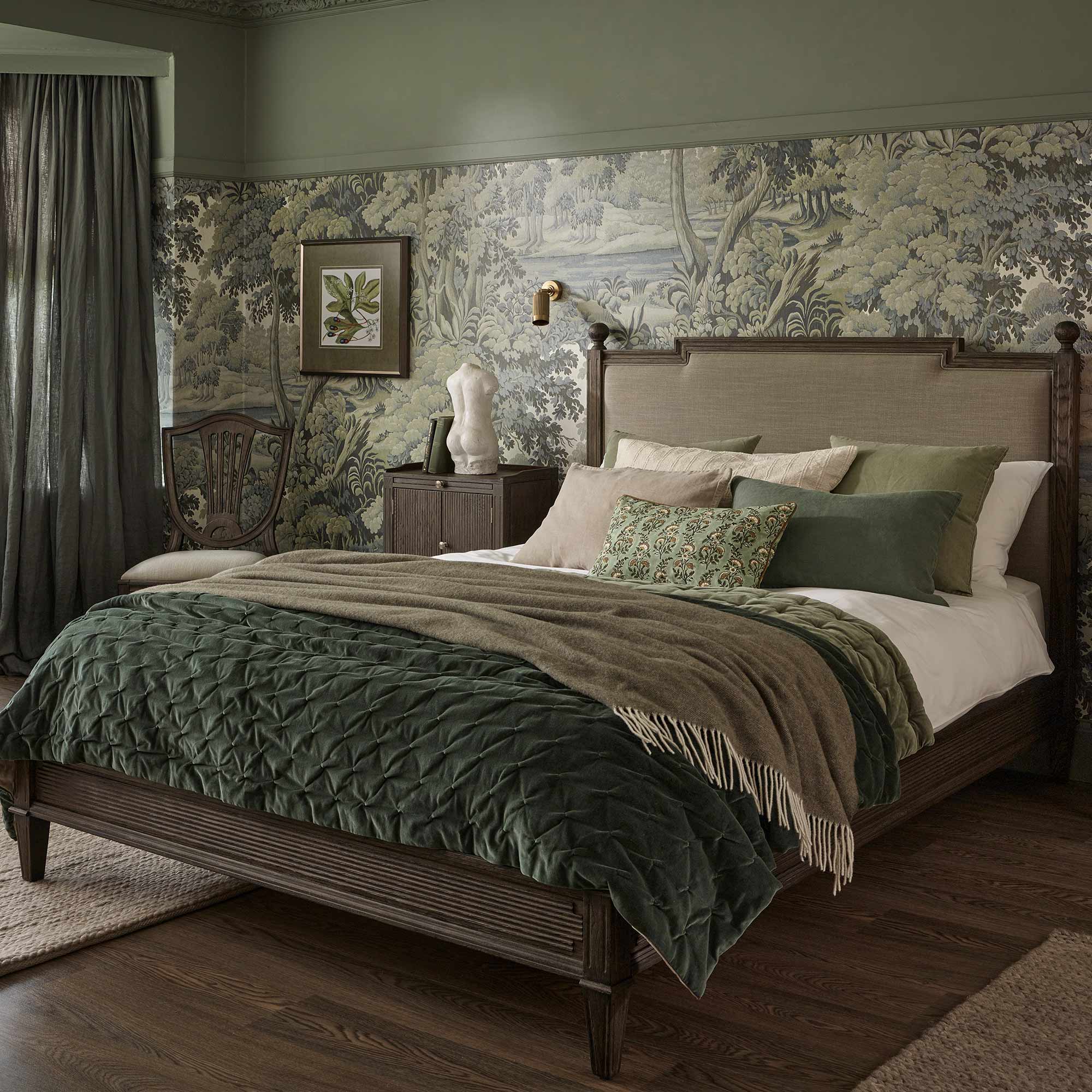 Gustavian Dark Low Footboard Upholstered Bed