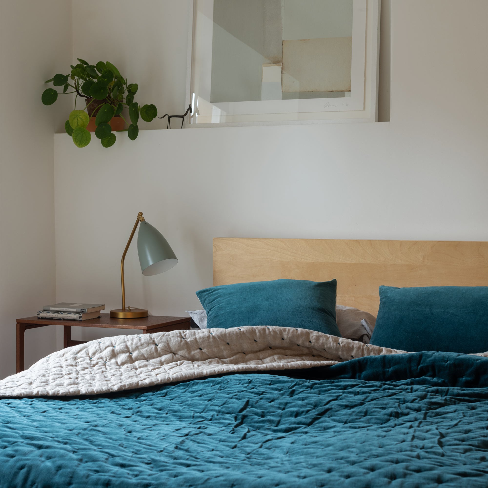 Teal Blue Cotton Velvet Quilted Bedspread