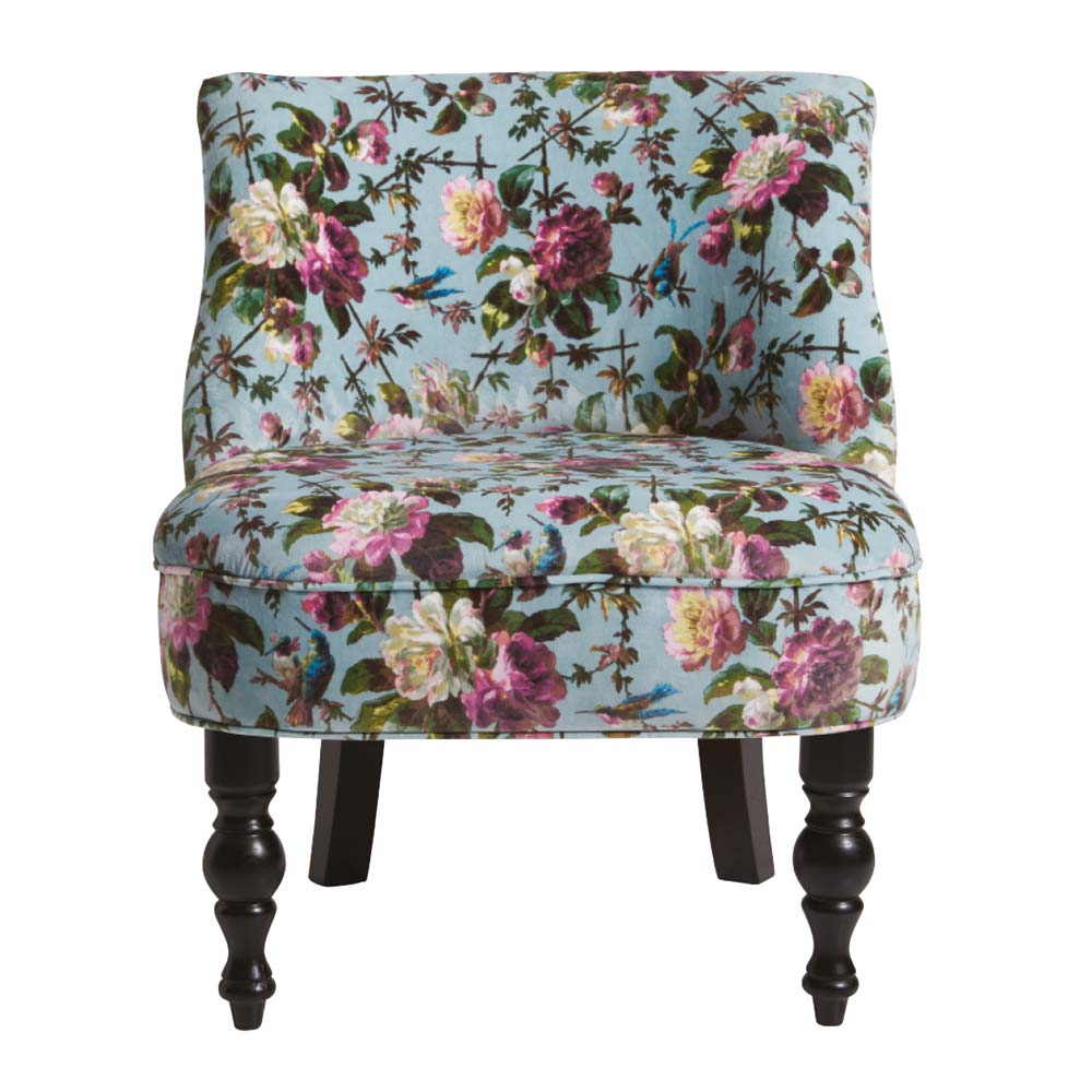 Blue velvet floral occasional chair