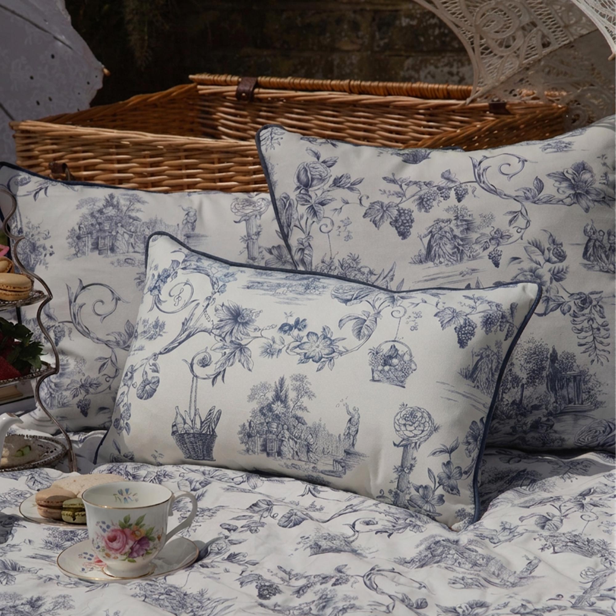 French Toile Opera Blue Cushion