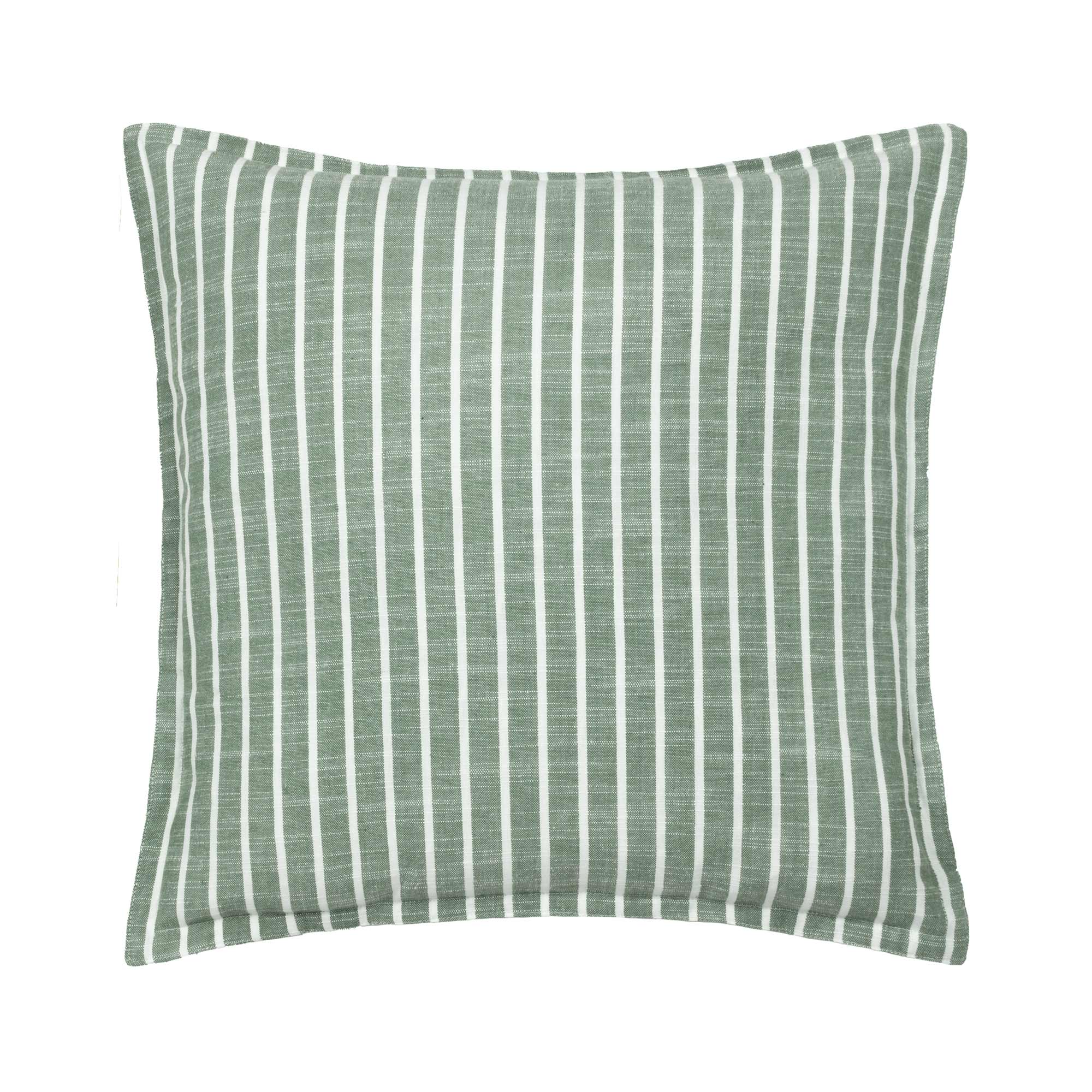 Truro Green Stripe Cushion Cotton Green and White Striped