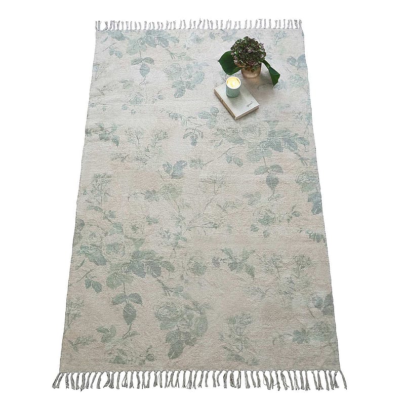 Tumbling Roses Rug | Floral Vintage Style Rug in a Green Floral Pattern