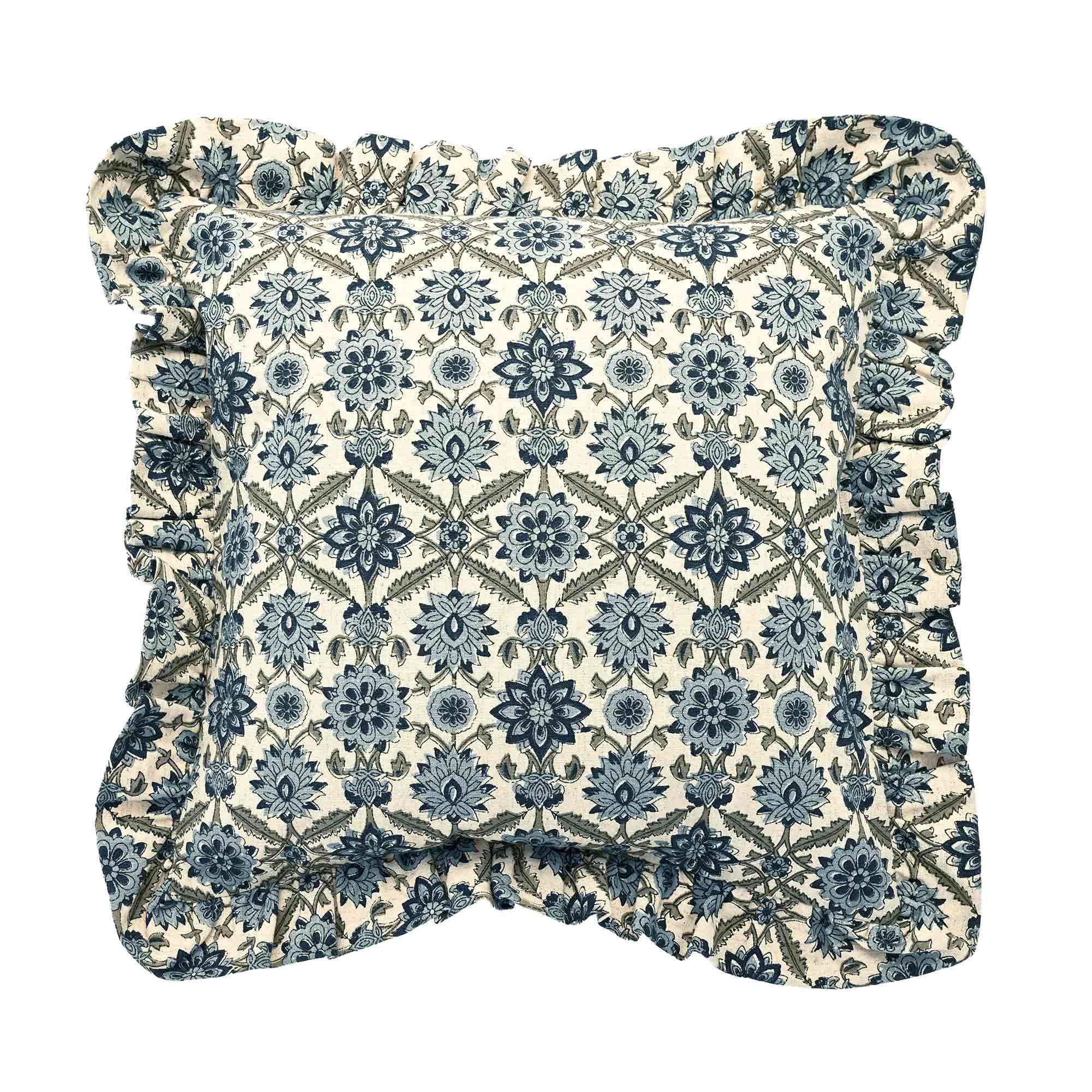 Square Floral Cushion Navy And Cream