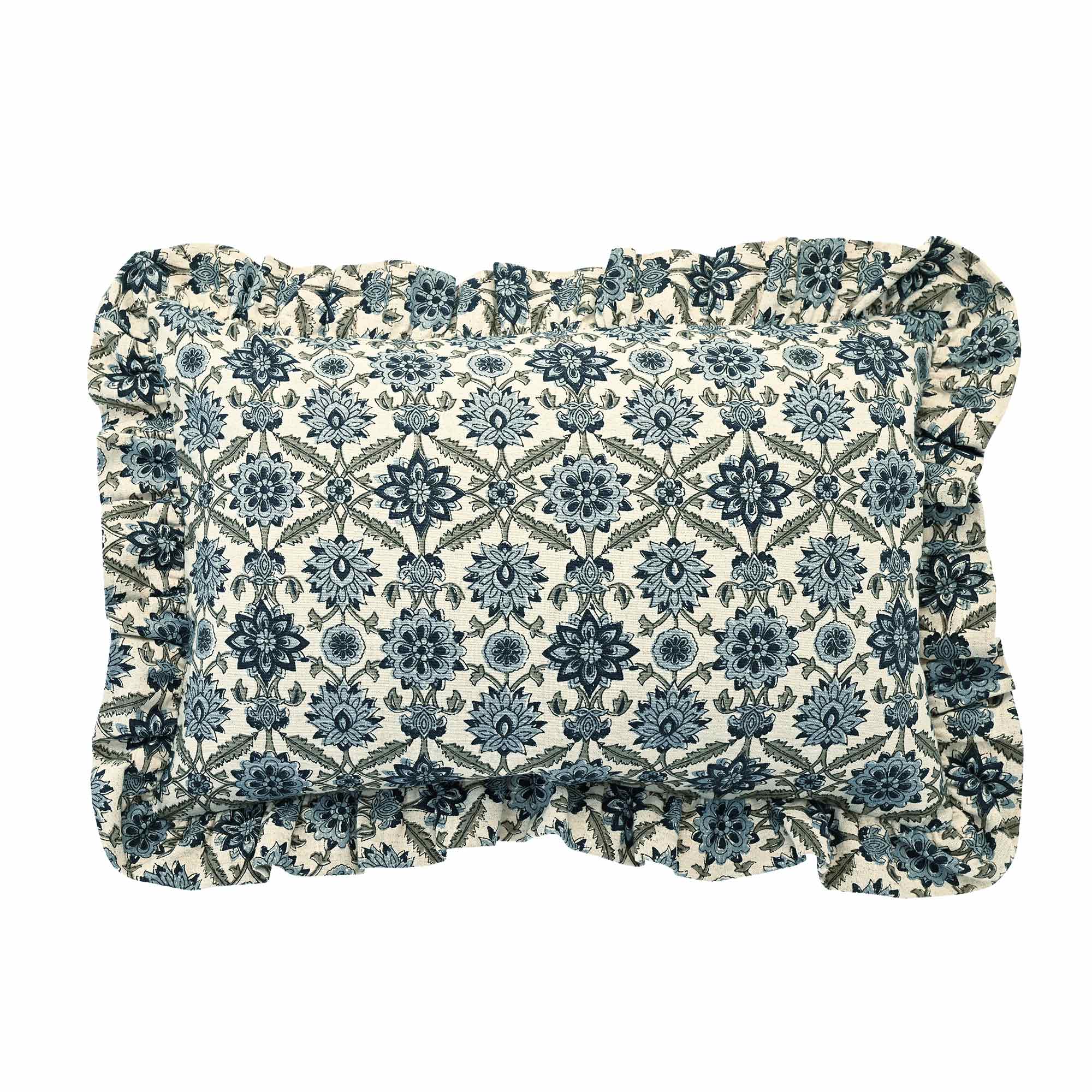 Floral Blue Ruffle Cushion