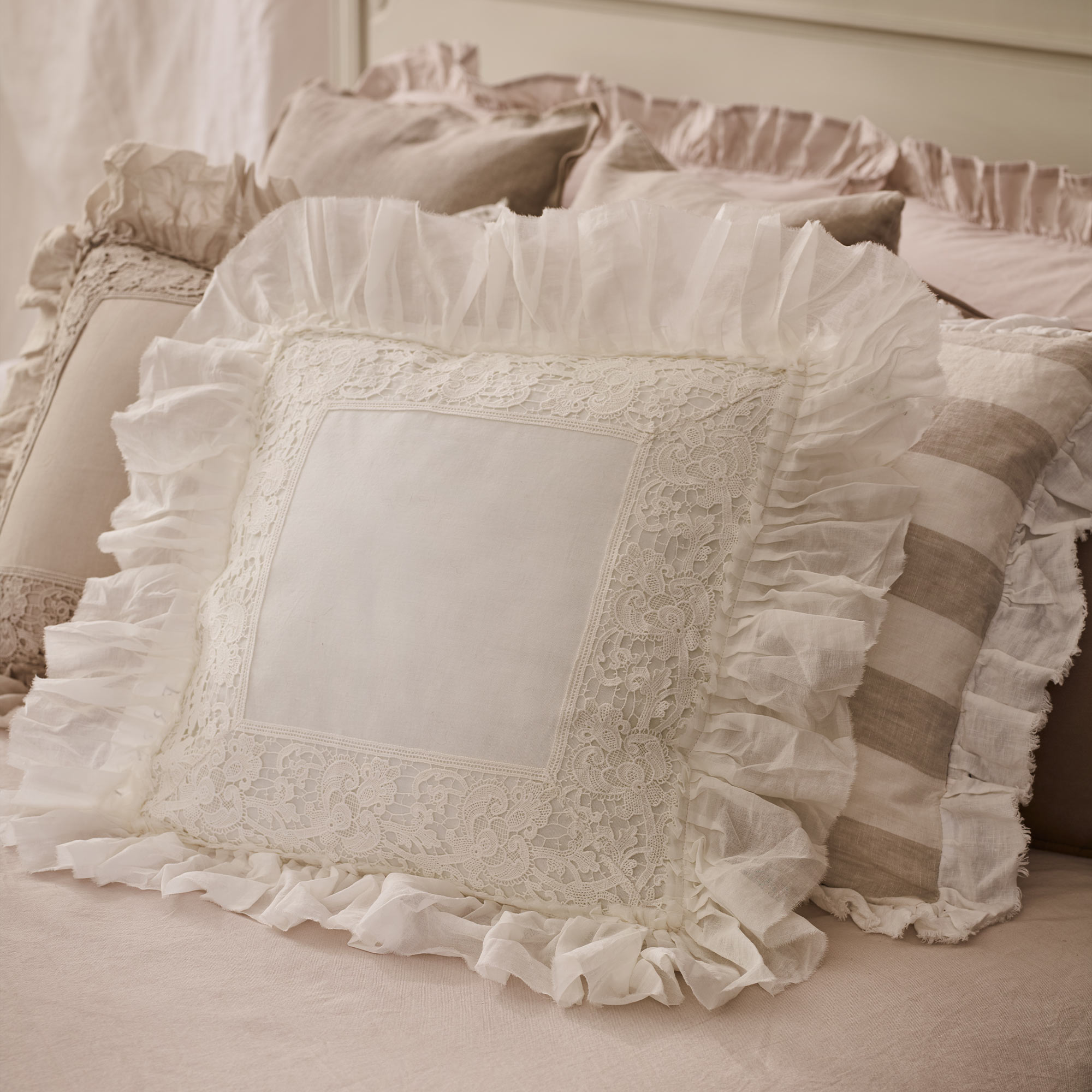 Hideaway Lace Cushion Cover in Antique White