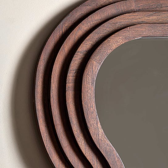 Wooden Full Length Mirror with Instep Curved Border Detail in Dark Stained Wood Wooden Full Length Mirror with Instep Curved Border Detail in Dark Stained Wood