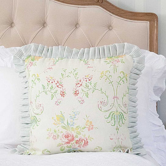 Floral and Stripe Ruffle Cushion Floral and Stripe Ruffle Cushion