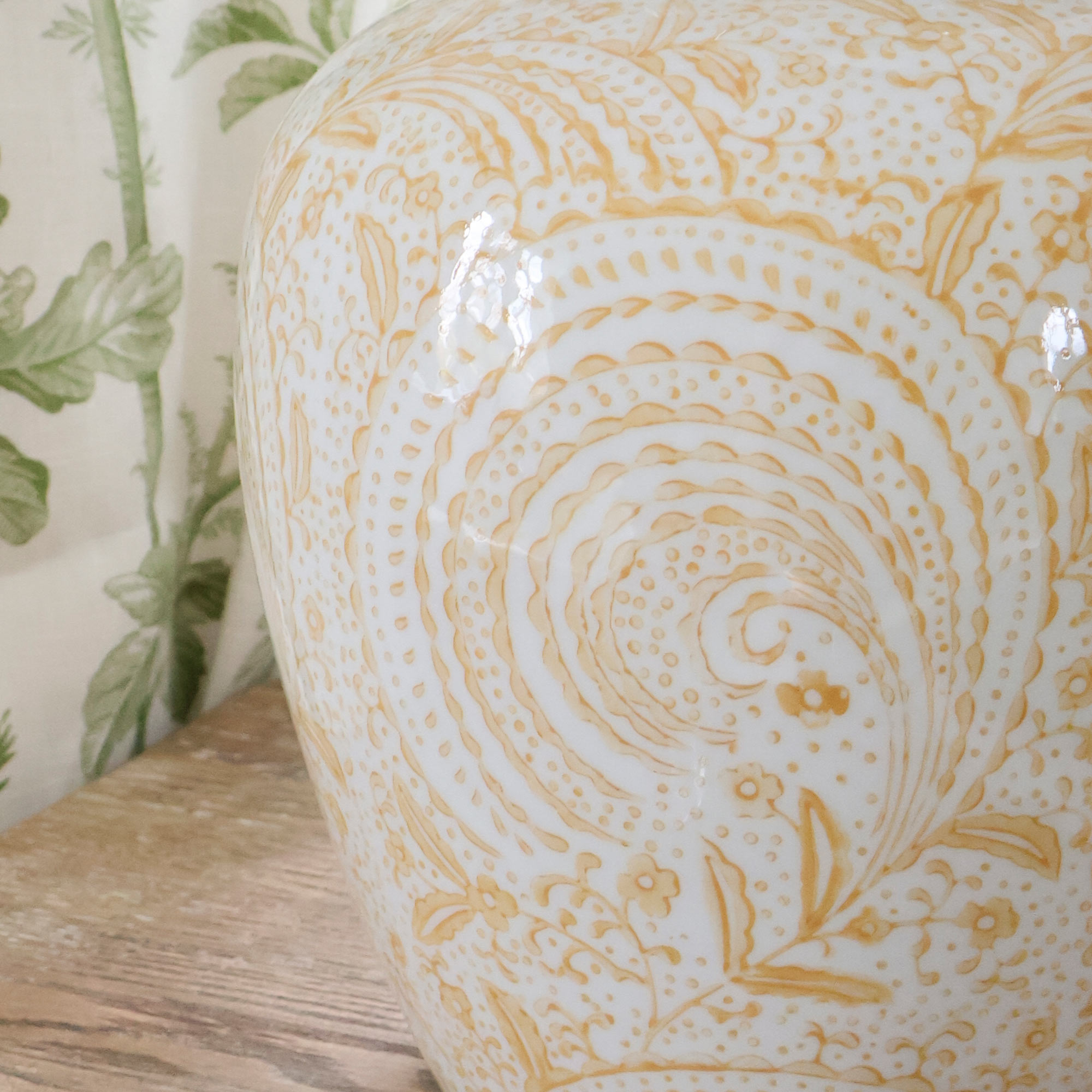 Ochre Yellow Floral Design on Lamp Base