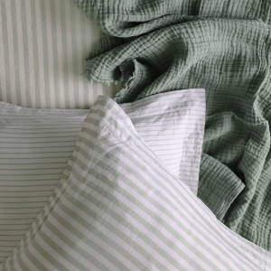 Green stripe luxury bed linen