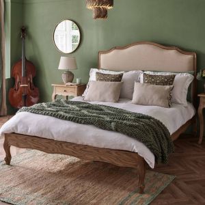 Love Story Natural French Bed Upholstered in Oatmeal Linen