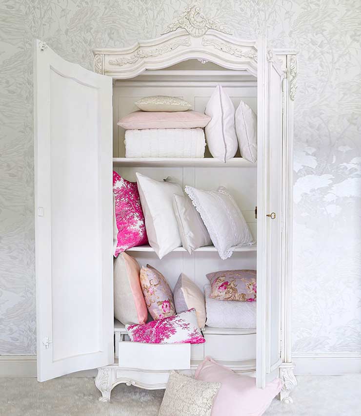 The French Bedroom Company Blog, 10 French Wedding Traditions for a French Wedding. Wedding Armoire or Hope chest filled with beautiful French linen, bed linen, dreesses and lingerie. White painted shabby chic armoire