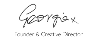signature of Georgia Metcalfe. Founder and Creative Director of French Bedrom