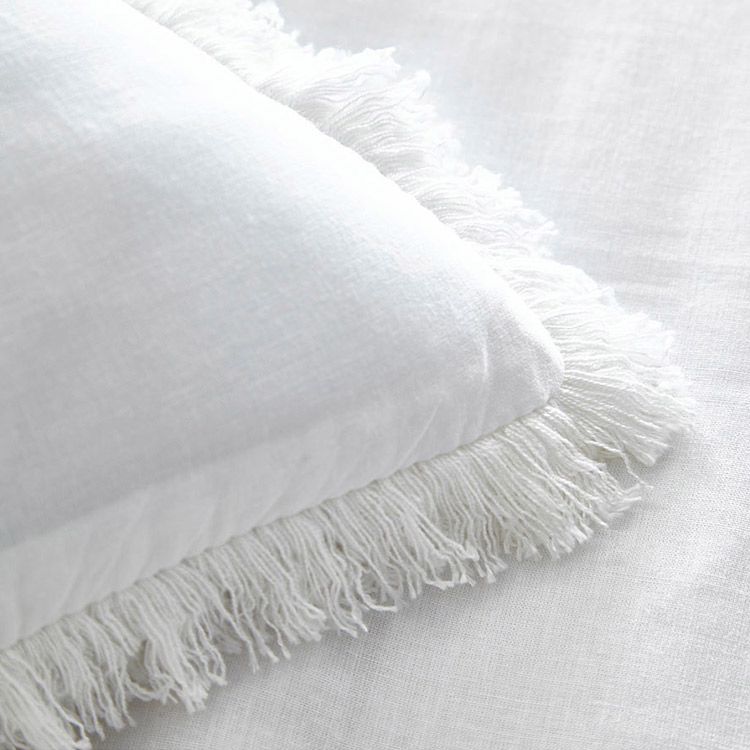 Fringed Edge 100% Cotton White Bed Linen Set
