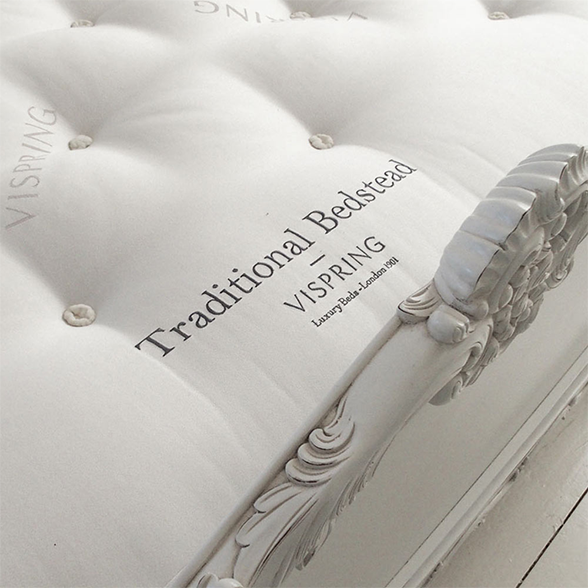 close up image of the foot of the vispring traditional bedstead mattress.